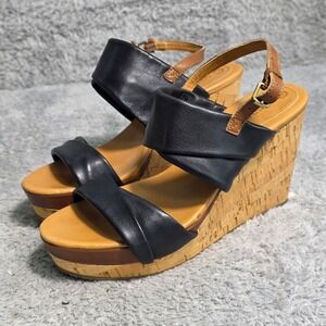 Corso Como Wedge Sandal Black Buttery Leather Cork High  Women 6.5M Excellent
